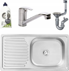 Mosogató 1 kamrás süllyesztett Dino szett szifon csaptelep 75x40 cm