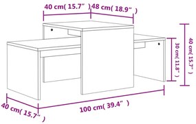 betonszürke szerelt fa dohányzóasztal szett 100 x 48 x 40 cm