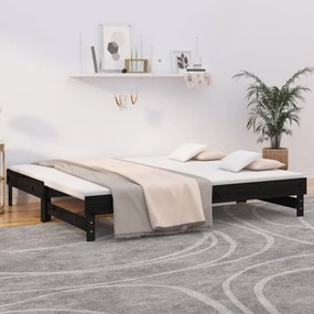 fekete tömör fenyőfa kihúzható kanapéágy 2x(100x200) cm