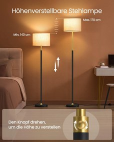 VASAGLE modern olvasólámpa lábkapcsolóval és LED izzóval, arany-fekete