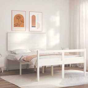 Fehér tömör fa ágy időseknek fejtámlával 140x190 cm
