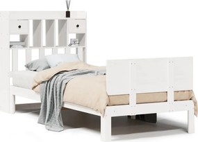 vidaXL fehér tömör fenyőfa könyvespolcos ágy matrac nélkül 90 x 190 cm