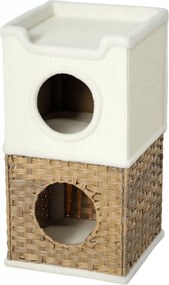 PawHut Benti Macska Niche 3 Szintes Macska Torony Nyitott Felülettel, Zsákos Kaparóhenger Kiskedvenceknek 6 kg-ig, 41 x 41 x 75,5 cm, Krém | Aosom