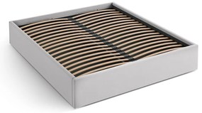 Világosszürke kárpitozott ágyneműtartós-ágytámla nélkül franciaágy ágyráccsal 160x200 cm Susan – Micadoni