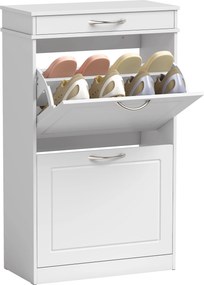 HOMCOM cipőtároló 8 párnak – karcsú előszobai szekrény fiókkal, 2 felnyíló ajtóval és állítható polccal, 53 x 26,5 x 89 cm, fehér | Aosom