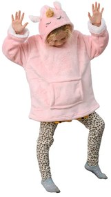 HOODIE UNICORN rózsaszín gyermek ujjas pléd ujjal és kapucnival