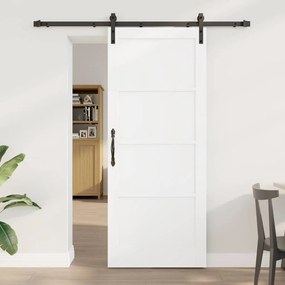 Csúszó Ajtó Fehér és fekete 83 x 202 cm Tömör fenyő és acél