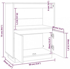 szürke tömör fenyőfa tálalószekrény 60 x 34 x 75 cm