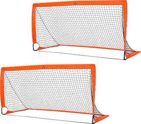 HOMCOM Foci Kapu 2-Darabos Összecsukható 183 x 90 x 90 cm Kapu Hordtáska a Szabadtéri Sporthoz Felnőtteknek Narancs | Aosom