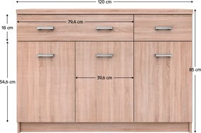 Komód 3D2S, sonoma tölgy, TOPTY TYP 23