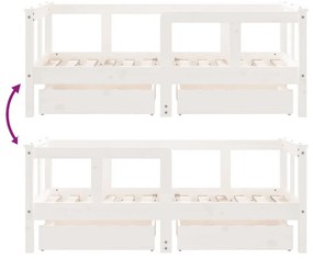 fehér tömör fenyőfa gyerekágykeret fiókokkal 70 x 140 cm