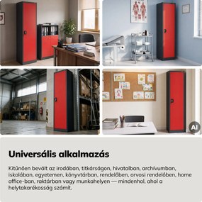 Zárható kartotékszekrény iratokhoz, antracit-piros, 450x1850x400 mm: ALEX