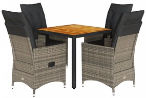 vidaXL 5 részes szürke polyrattan kerti étkezőgarnitúra párnával