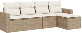 vidaXL 5 részes bézs polyrattan kerti ülőgarnitúra párnákkal