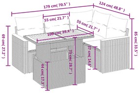 5 részes fekete polyrattan kerti kanapészett párnákkal