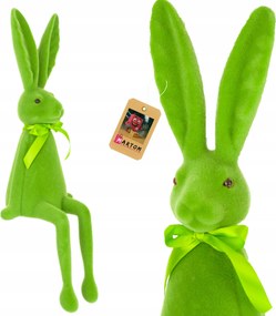 Ülő nyuszi Húsvéti Nyuszi Zöld flokkolt masnis dísz