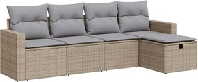 vidaXL 5 részes bézs polyrattan kerti ülőgarnitúra párnákkal
