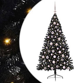 vidaXL Mesterséges, előre világított karácsonyi fa Fekete 180 cm PVC