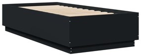 fekete szerelt fa ágykeret LED-világítással 90 x 200 cm