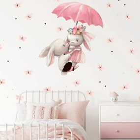 INSPIO Esernyővel repülő nyuszis - Öntapadós falmatrica kislánynak