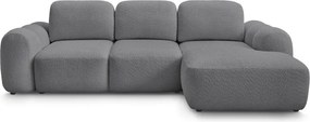 Szürke buklé kinyitható-tárolóhelyes sarokkanapé (jobb oldali-heverő résszel) Montaigne – Bobochic Paris