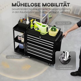 Műhelykocsi szerszámkocsi 7 fiókkal, kivehető oldalsó polccal, fekete