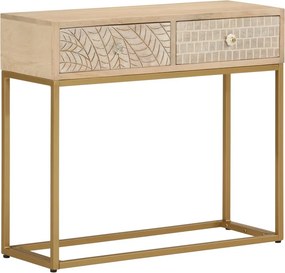 vidaXL tömör mangófa és vas tálalóasztal 90 x 30 x 76 cm