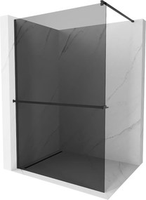 Mexen Kioto +, zuhany paraván polccal és törölközőtartóval 120 x 200 cm, 8mm szürke üveg, fekete profil, 800-120-121-70-40