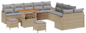 13 Részes Kertibútor Szett Párnákkal Bézs Poli Rattan Akácia, 2-Fős Kertibútor Párnákkal Bézs Poli Rattan, 3 Részes Kert Étkező Szett Párnákkal Bézs Poli Rattan Akácia