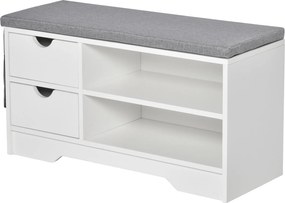 HOMCOM Cipőtartó Pad Üléssel, 2 Polccal, Levehető Párnázott Táskával és 2 Fiókkal. Bejárati Pad 4 Pár Cipőhöz modern Előszobába, 80.5x30.5x43.5 cm, Fe