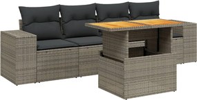 vidaXL 5 részes szürke polyrattan kerti ülőgarnitúra párnákkal