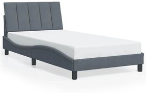 sötétszürke bársony ágykeret LED-ekkel matrac nélkül Hanko 100 x 200 cm