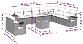 11 részes fekete polyrattan kerti ülőgarnitúra párnákkal