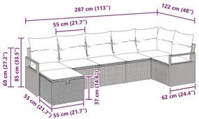 Kerti Kanapé Szett 7 pcs Barna és krémszínű 287 x 122 x 85 cm