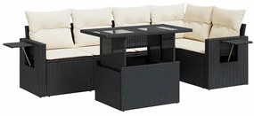 6 részes fekete polyrattan kerti ülőgarnitúra párnákkal