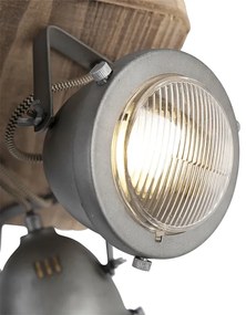 Ipari spotlámpa acélból és fából, dönthető, 4 lámpás - Emado