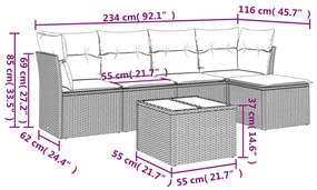 6 részes szürke polyrattan kerti ülőgarnitúra párnákkal