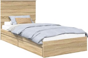 vidaXL Tárolós Ágy fejtámlával Sonoma tölgy 100 x 200 cm Faanyag
