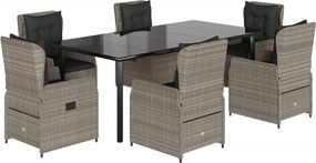 vidaXL 7 részes világosszürke polyrattan kerti étkezőszett párnával