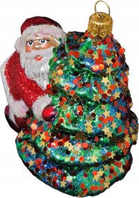 Kollekció Mikulás csillagokkal teli karácsonyfával Üveggömb