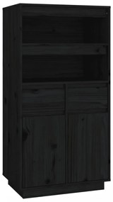 fekete tömör fenyőfa magasszekrény 60x40x116,5 cm