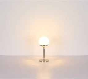 Globo 21954C Asztali lámpa fém nikkel matt, fém krómozott, fehér színű üveg búra, fekete textil kábel, billenőkapcsoló a kábelen, ø: 180mm, M: 400mm, kábel hossza 1500mm, 1x E27 40W 230V izzó nélkül