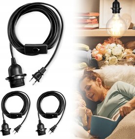 3M Lámpakapcsoló kábel fekete E27-es izzó foglalat kapcsolóval