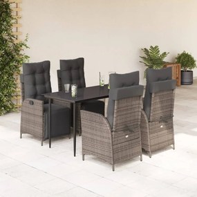 5 részes szürke polyrattan kerti étkezőgarnitúra párnával
