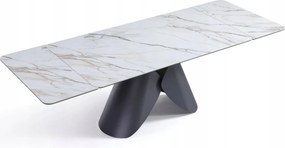 Kerámia asztal Összecsukható 160 – 240x90, Fehér márvány, Fekete lábak – Alba