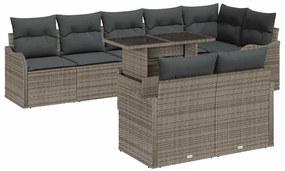 vidaXL Kerti Kanapé Szett párnával párnával 9 pcs Szürke Poly Rattan