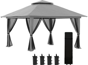 Outsunny 4x4 m Stabil Télálló Pop-up Kertpavilon Dupla Tetővel, UV Védelemmel 50+, Rendezvénysátor 4 Oldalfallal és Homokzsákokkal Kempingezéshez és K