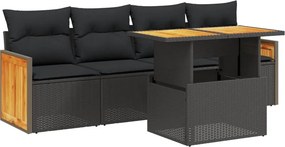 vidaXL 5 részes fekete polyrattan kerti kanapészett párnákkal