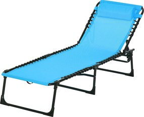 Outsunny Összecsukható és Állítható Napozóágy 4 Pozícióval, Dönthető Kerti Szék Bungee Kábel Rendszerrel Kültéren, Acél Váz 189x58x30 cm Világoskék |