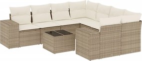 vidaXL 9 részes bézs polyrattan kerti ülőgarnitúra párnákkal